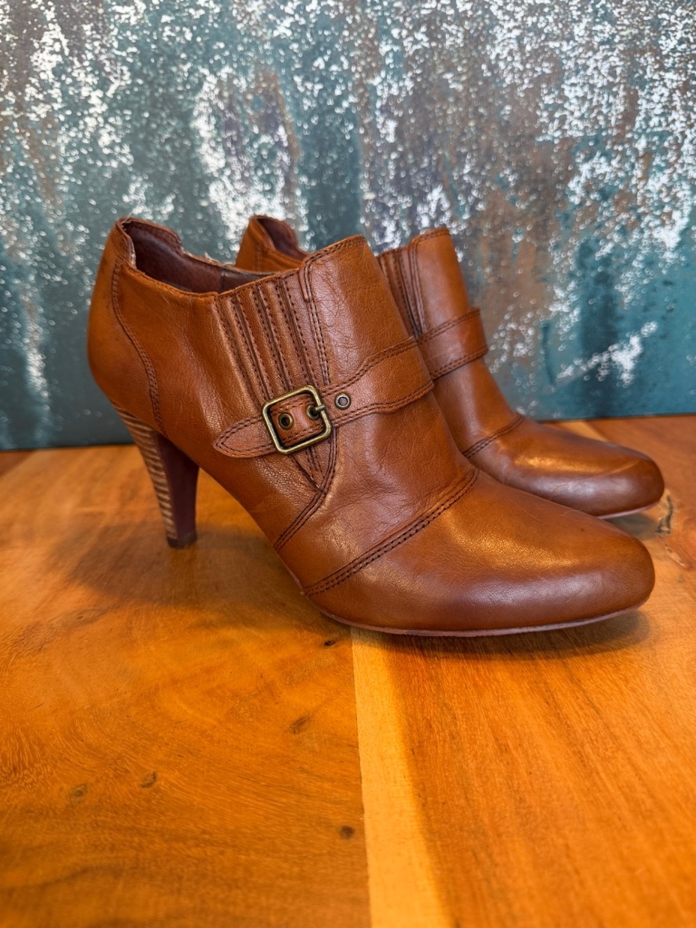 Audrey Brooke Boho 2010’s Cognac Leather Adele Ankle Boots‎ (GUC)